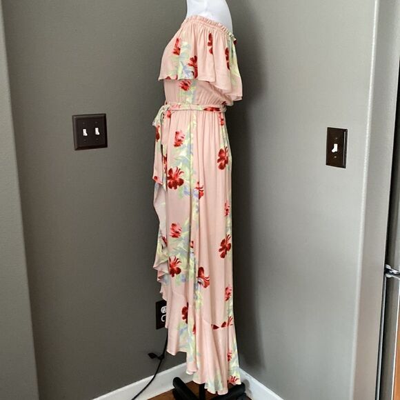 Lush GENEVIVE Floral Ruffle Off Shoulder Tie Waist Midi Dress - Picture 11 of 13